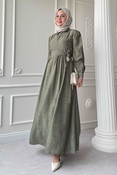 InStyle Cross Tie Khaki Dress