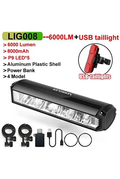 Choice مصباح خلفي للدراجة من NEWBOLER، مصباح أمامي للدراجة، 8000 مللي أمبير/س...