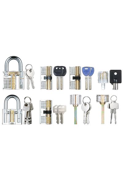 Choice Pack Of 8 8 Pcs Visible Practice Lock Set Transparent Padlock Tubular Lock Picking Training Locksmit