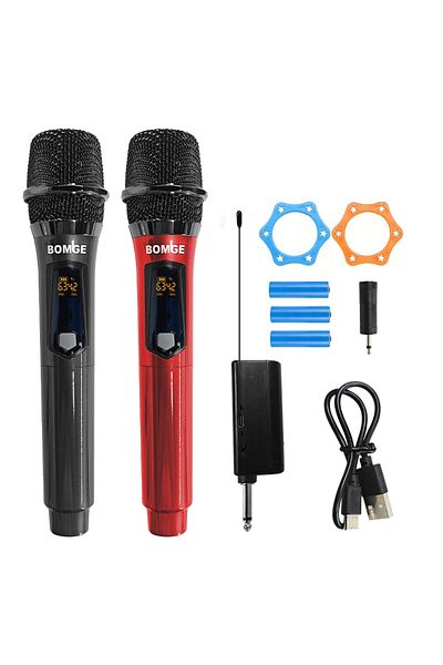 BOMGE BMG-261 Wireless Handheld Microphone Dual UHF Cordless Dynamic Mic System With 1800MAh Rechargeable