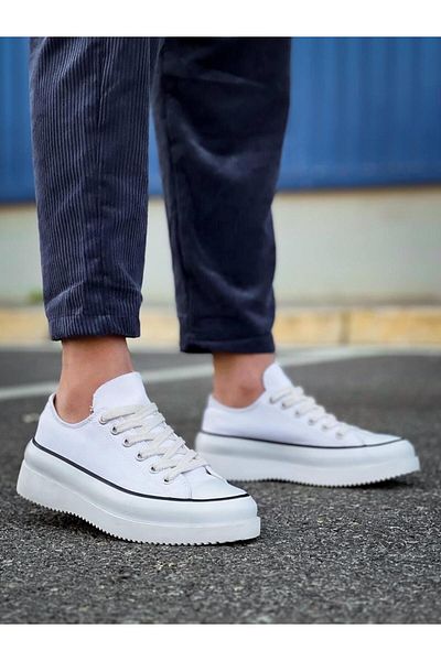 MELAMS Cross Short White Linen White High Sole Sports Shoes - Kbc