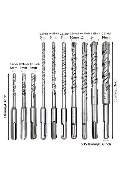 Choice 10pcs Sds-plus 10 Pieces Carbide-tipped Sds-plus Rotary Hammer Drill Bit Set For Concrete，brick,bloc