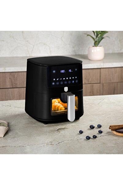Berlinger Haus Friteuză cu aer BerlingerHaus - Colecția Matte Black, 5L, Digitală, LED, 1400W, Neagră, Fereastră
