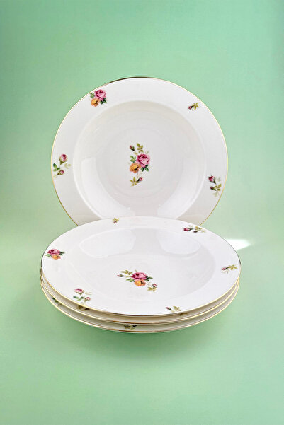 Bursa Porselen Dekor Angela altın yaldızlı porselen 4 parça yemek tabağı