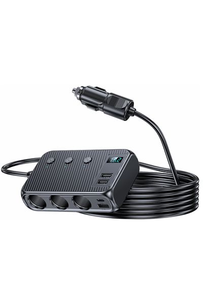 Choice C29S 128W Car Charger Adapter 7 in 1 Cigarette Lighter Splitter Fast PD30W/QC 3.0 Independent Switc