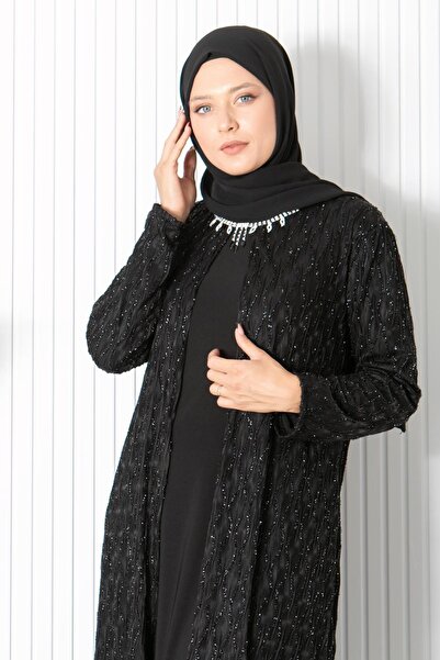 SUBU TASARIM Necklace Detailed Evening Dress Black Tbsmda2323