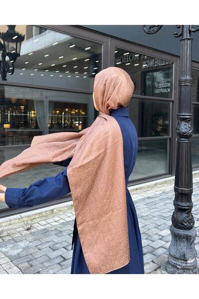 Qalortex Scarf Stone Pattern Cotton Jacquard Shawl-Brown