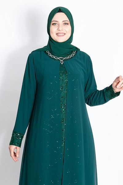 SUBU TASARIM Sequin Sequin Detailed Evening Dress Green Tbsmda2218