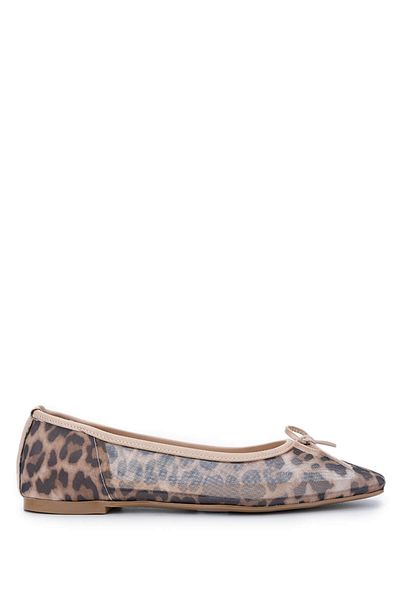 Tamer Tanca Women's Leather & Textile Beige Leopard Ballerina Shoes