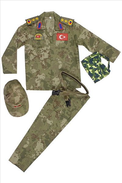İZMİR ASKERİ MALZEME Land Force New Camouflage Color Long Sleeve Lieutenant Colonel Commando Scarf Karaci Children's Costume Suit