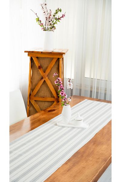 abidehanım Bohemian Runner |   Gray Striped Linen Runner 40 X 110 cm