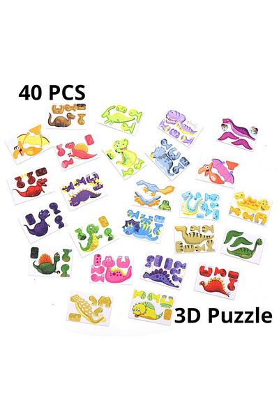 Choice 40pcs 40pcs Children Paper Dinosaur 3d Puzzle Diy Cute Cartoon Dinosaur Modeling Animal Model Toy