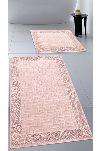 CottonCrafty Σετ πατάκι μπάνιου από βαμβακερό υφαντό & ταφτίνγκ, χαλί μπάνιου DOMINOMOSS Σετ 2 60x100 - 60x50