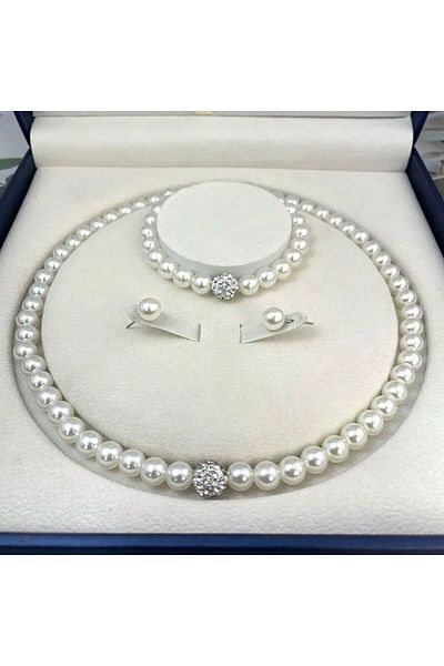 Choice Xl5527 3 Pcs Set Imitation Pearl Fireball Necklace Bracelet Earring Stud Jewelry Set Silver Color Cr