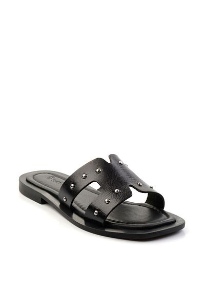 Bambi Black Leather Women's Slippers K 04826053603