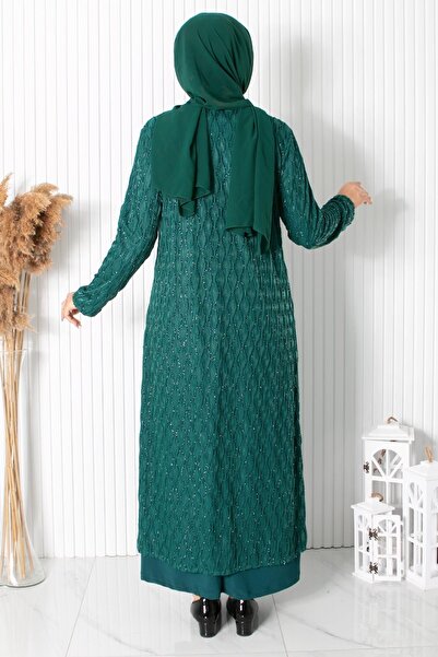 SUBU TASARIM Necklace Detailed Evening Dress Emerald Tbsmda2323