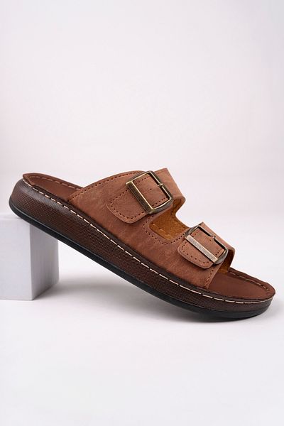 McDark Men's Taba Artificial Leather Double Buckle Orthopedic Slippers