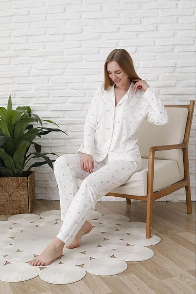 Espuar 776 Floral Print Length Buttoned Shirt Collar Women's Pajamas Set