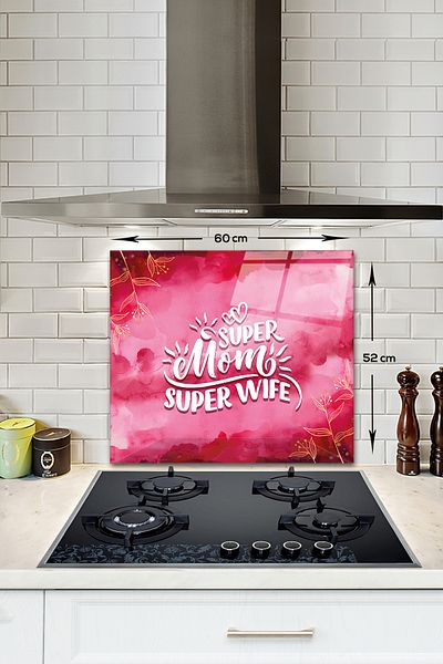 Decorita Protector de spate pentru aragaz din sticla |   Super mama |   52 cm x 60 cm