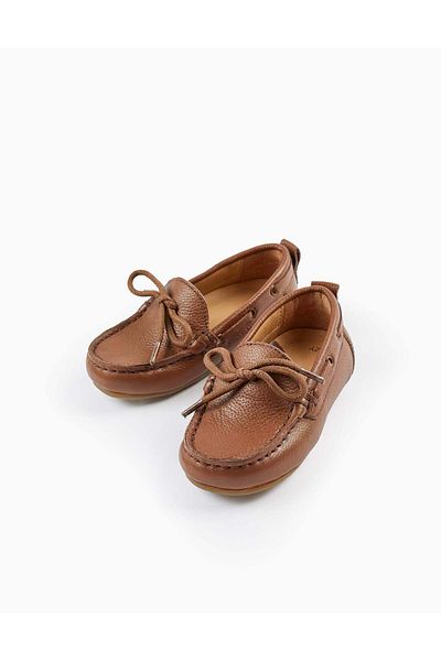 Ziddy Leather Lace-Up Moccasin Shoes for Baby Boys, Brown
