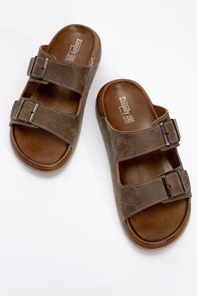 KAOF SHOES Ανδρικές παντόφλες καφέ ορθοπεδική σόλα Ποιοτικές διπλές ζώνες cas...