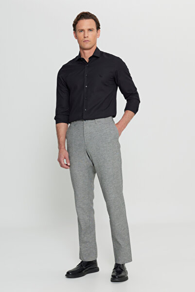 ALTINYILDIZ CLASSICS Pamuklu Keten Comfort Fit Rahat Kesim Beli Lastikli Yan Cep Siyah Pantolon
