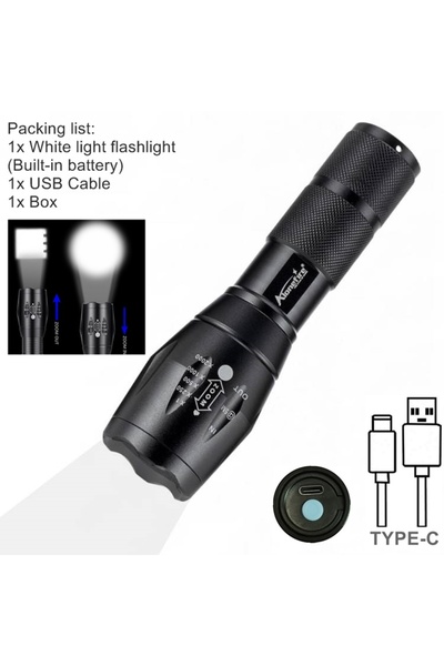 Choice 18650 Lithium Battery black White light Zoom Red/Green/Blue light LED Flashlight USB Rechargeable Ou