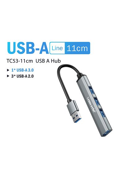 lemorele موزع USB-A - 11 سم من نوع Lemorele USB Hub من النوع C USB3.0 OTG 4 منافذ USB C/A HUB محول متعدد المنافذ للكمبيوتر المحمول