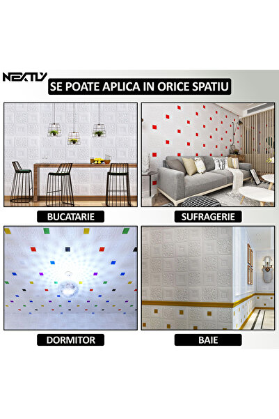 NEXTLY Set 40 X Tapet Autoadeziv 3d , Pentru Tavan/perete, Design Caramida, Waterproof, Ajustabil