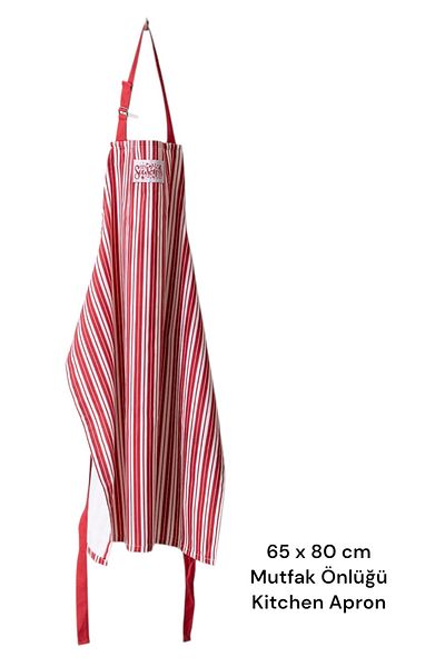 Madame Coco Elenor 100% Cotton Kitchen Apron 65X80 cm – White/Red |   Wide Pocket and Strap Design