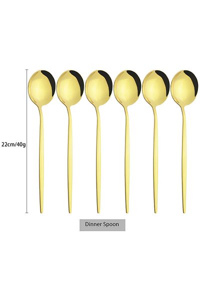 Choice Gold 6pcs Gold Ladle Spoon Dinnerware Western Stainless Steel Cutlery Set Dinner Spoon Soup Spoon Ta