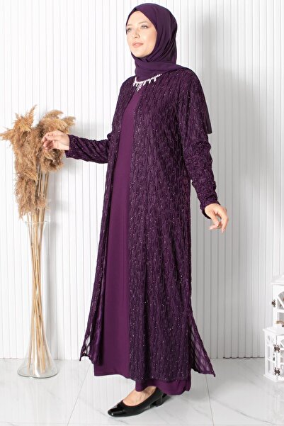 SUBU TASARIM Necklace Detailed Evening Dress Purple Tbsmda2323