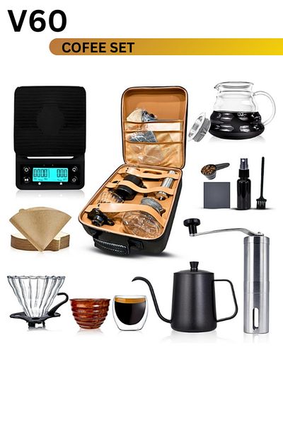 Addis Ababa Coffee Premium V60 Coffee Set – Complete Barista Kit with Grinder, Kettle, Scale, and Accessories