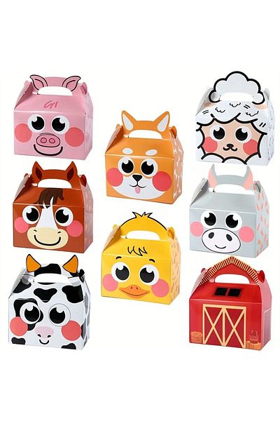 Choice Other Multi 16pcs Farm Themed Paper Gift Box With Foldable Animal Patterns, Suitable For Packaging P
