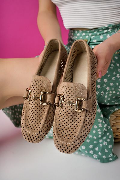 MUGGO Phuket Guaranteed Metal Buckle Laser Breathable Leather Women's Loafer Casual Shoes