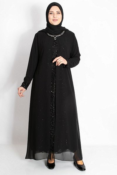 SUBU TASARIM Sequin Sequin Detailed Evening Dress Black Tbsmda2218