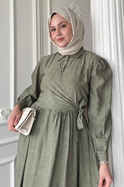 InStyle Cross Tie Khaki Dress