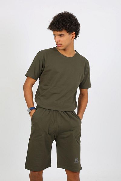 Akbeniz Ανδρικό βαμβακερό Lacoste Bottom Top Capri Πιτζάμα Κοστούμι Khaki 6872