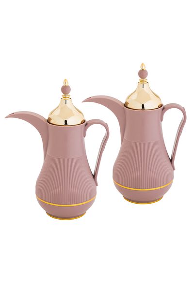Alaska Alaska Dallah Thermos Set, 2 Pieces, Pink with Gold, 1 Liter Capacity