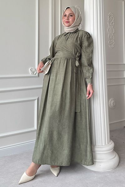 InStyle Cross Tie Khaki Dress