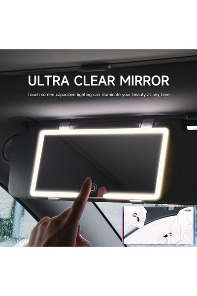 Choice مرآة مكياج LED عالية الدقة مزودة بلوحة واقية من الشمس ومرايا داخلية بيضاء للسيارة للبنات والنساء قابلة لإعادة الشحن