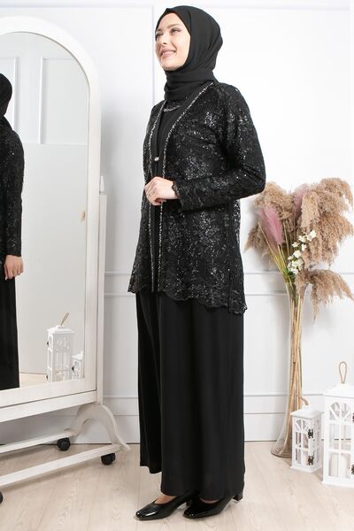 SUBU TASARIM Βραδινό φόρεμα με λεπτομέρεια πέτρας Μαύρο TBSMDA2314