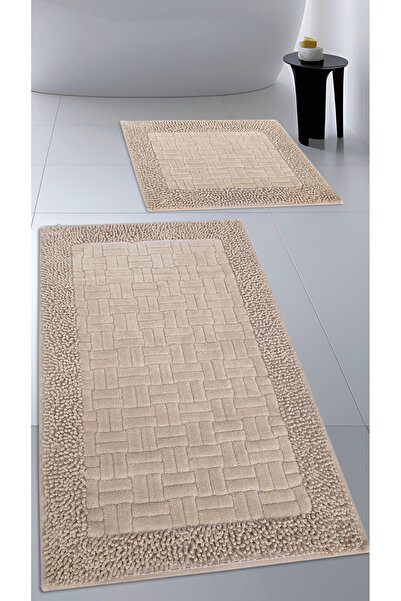 Cotton Crafty طقم سجادة حمام ممتصة للماء من القطن المنسوج والتغطيس، سجادة حمام DOMINOMOSS مجموعة من 2 60x100 - 60x50