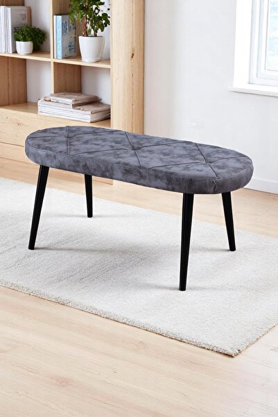 MYMASSA Bench - Milas Gri Kumaş - Ahşap Siyah Ayak - Mutfak Benchi - Puf - Ot...
