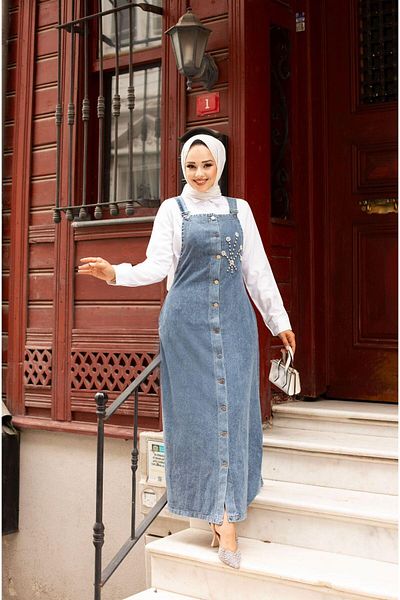 HARMAN BUTİK Stone Detailed Women's Denim Salopeet
