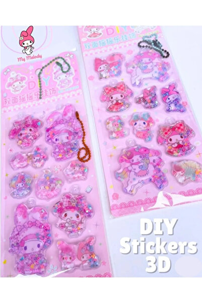 zeynobella ملصق Kuromi My Melody Cinnamoroll ثلاثي الأبعاد مزين بالترتر المائي مع سلسلة مفاتيح هدية قطعة واحدة