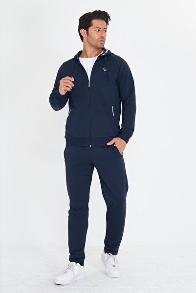 TRENDHİLL Men's Cotton Hooded Tracksuit Set Navy Blue 5756-L