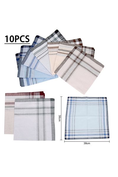 Choice 10pcs 38x38cm 10/12pcs Men's Handkerchiefs Soft Cotton Handkerchiefs Striped Square Handkerchiefs Fo
