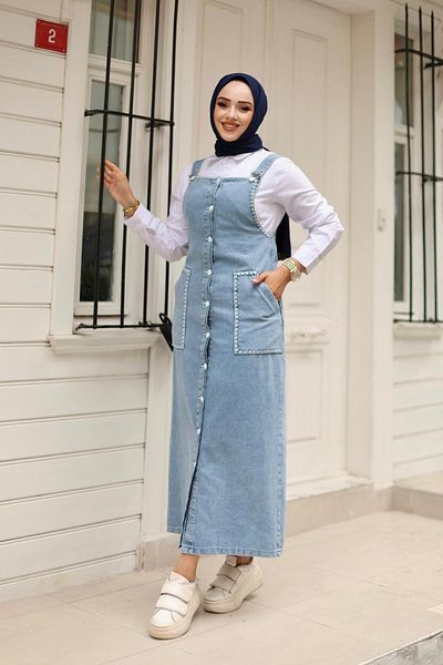 HARMAN BUTİK Women's Strap Pocket Embroidery Detail Salopet