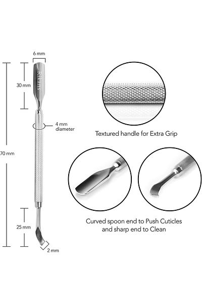 LA PERLA TECH Professional Stainless Steel Cuticle Nail Pusher Sharp Edge Spoon Shape